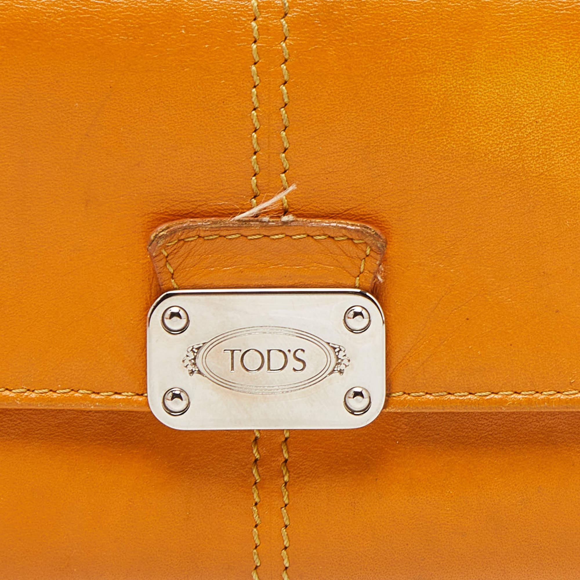 Women's Tod's Mustard Leather Plaque Logo Continental Flap Wallet