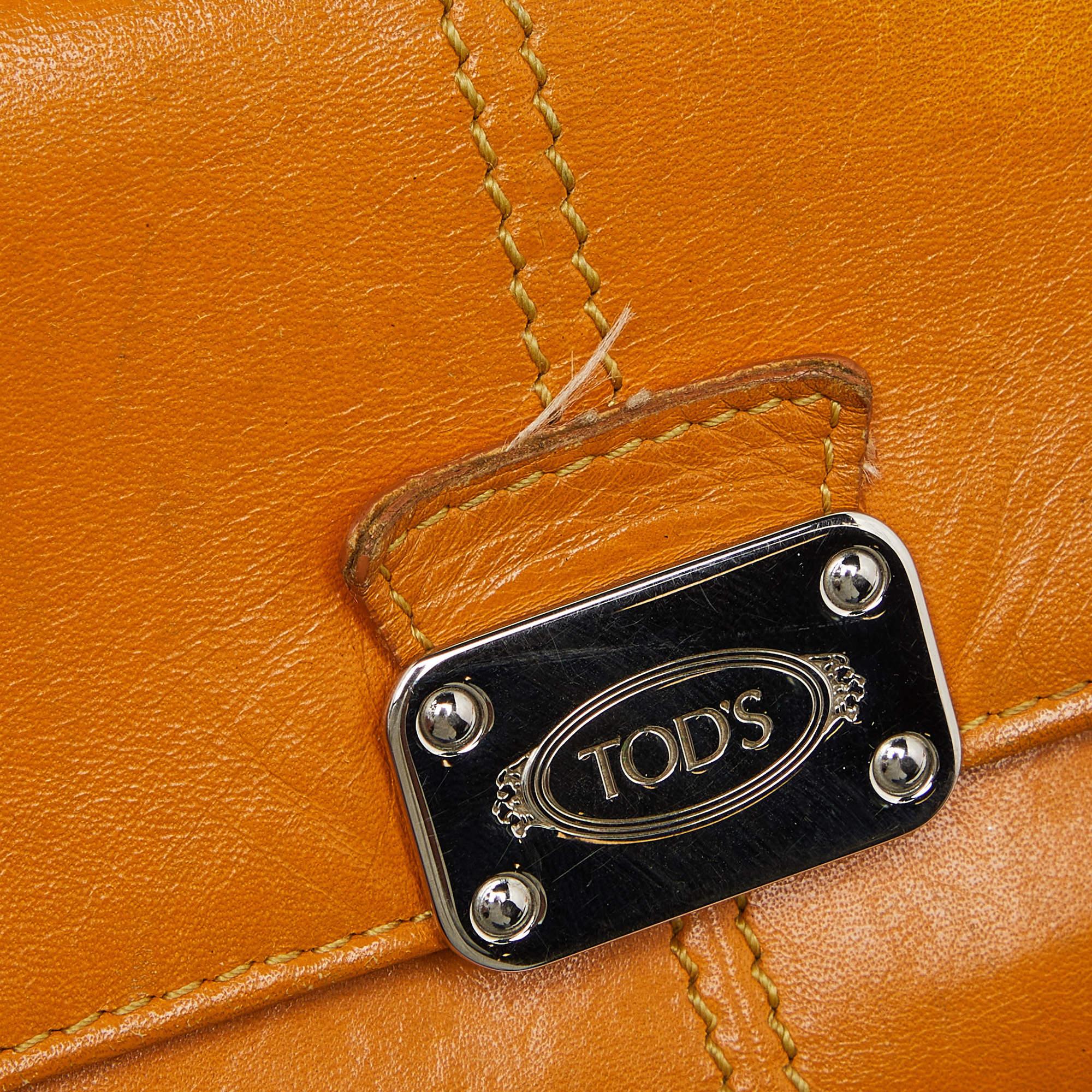 Tod's Mustard Leather Plaque Logo Continental Flap Wallet 1