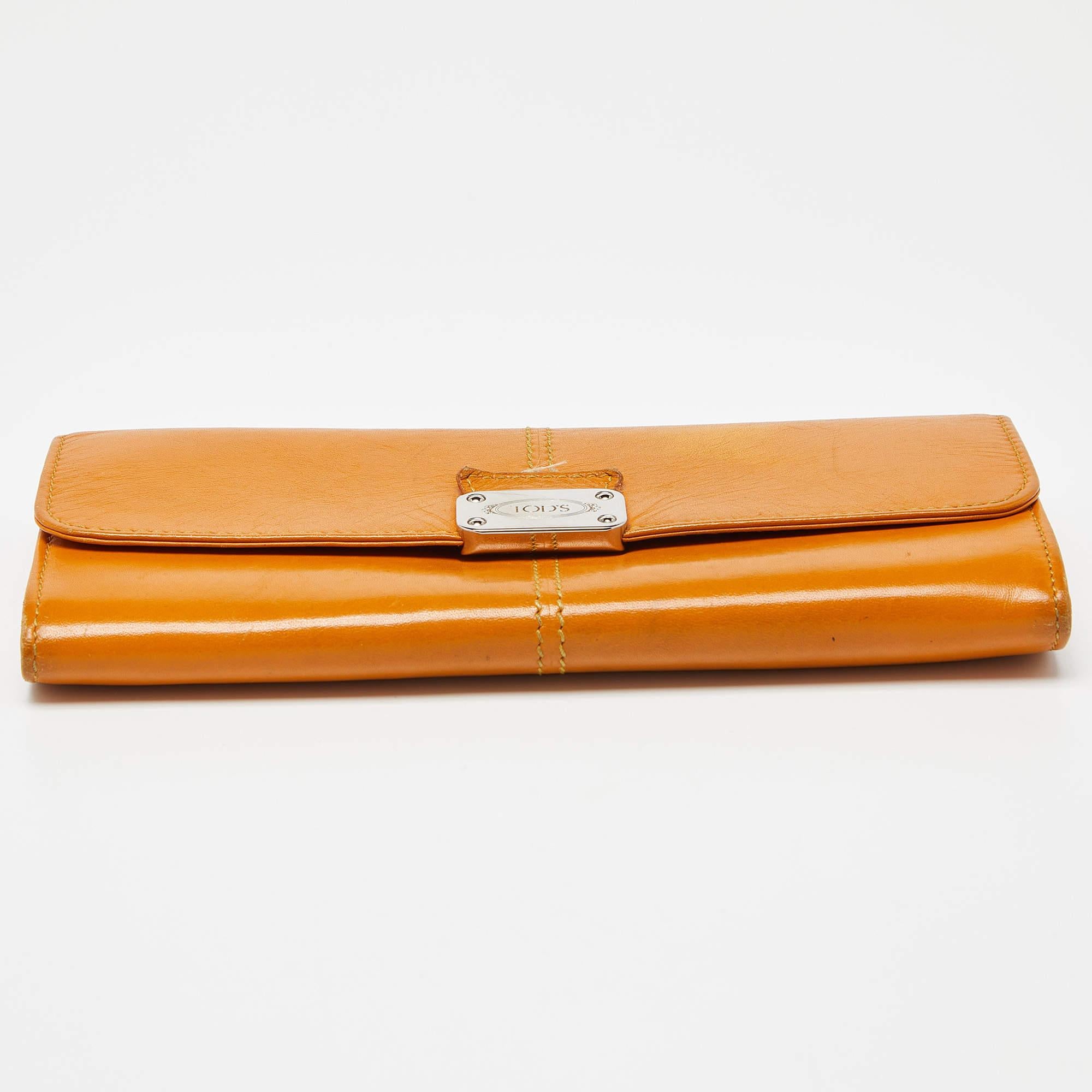 Tod's Mustard Leather Plaque Logo Continental Flap Wallet 3