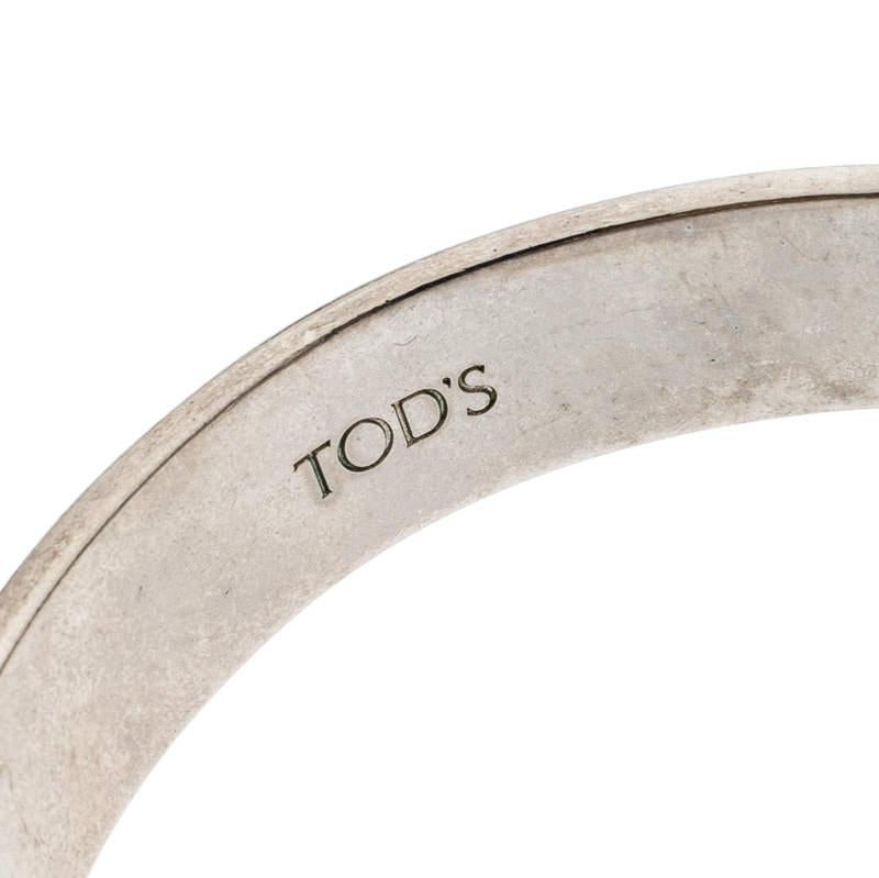 Tod's Mustard Leather Studded Silver Tone Narrow Cuff Bracelet For Sale 2