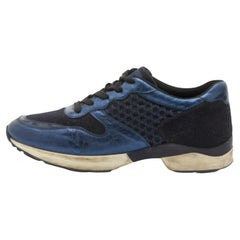 Tod's Navy Blue/Black Leather and Mesh Low Top Sneakers Size 37.5