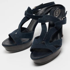 Tod's Navy Blue Cutout Suede Platform Sandals Size 40