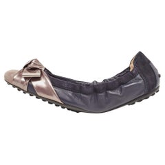 Tod's Navy Blue/Grey Patent Leather and Suede Scrunch Ballet Flats Size 35