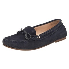 Tod
s Navy Blue Leather Bow Slip On Loafers Size 36.5