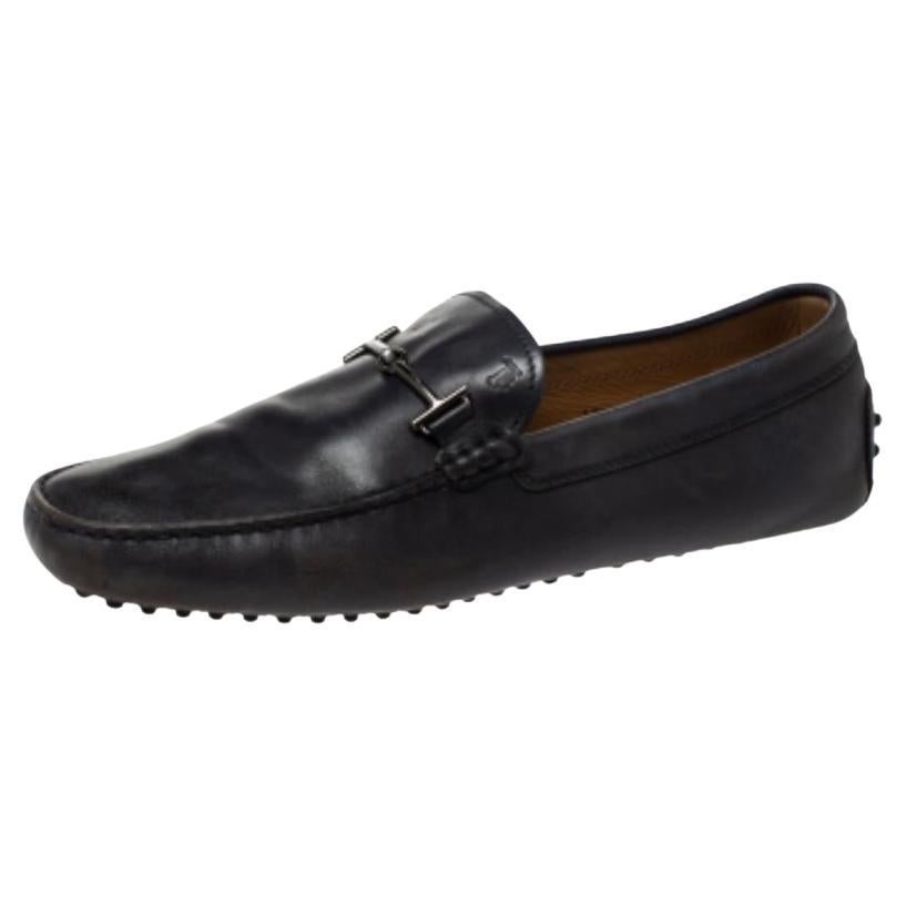 Tod's Marineblaue Leder Double T Bit Loafers Double T Bit Loafers Größe 45 im Angebot