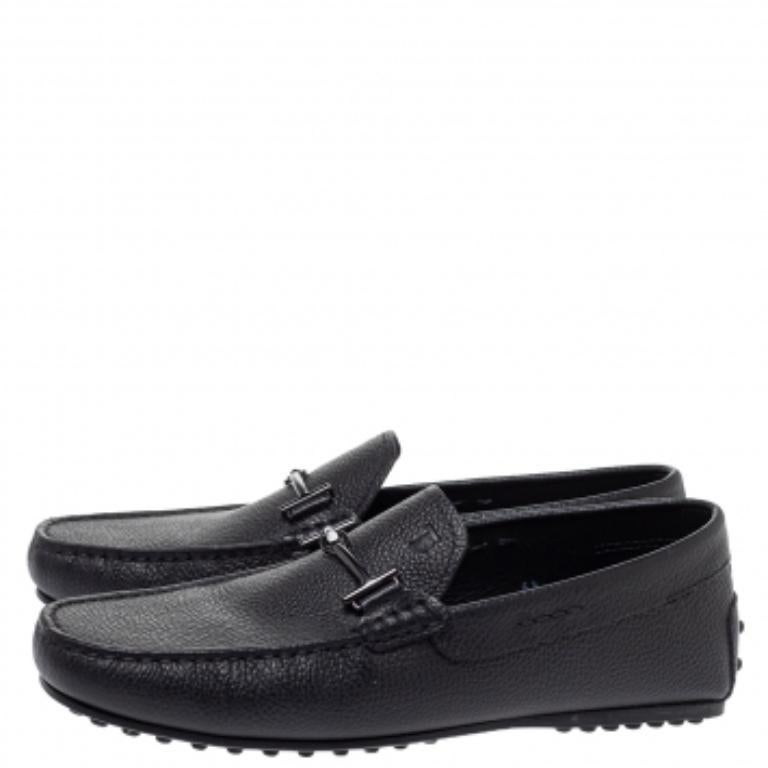 Black Tod's Navy Blue Leather Double T Slip On Loafers Size 40 For Sale