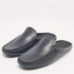 Tod's Navy Blue Leather Gommini Mules Size 40
