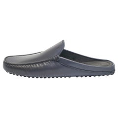 Tod's Navy Blue Leather Gommini Mules Size 40