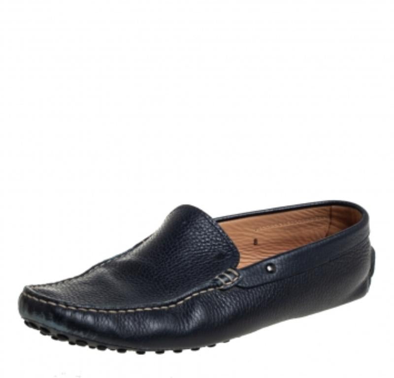 Black Tod's Navy Blue Leather Slip On Loafer Size 42 For Sale