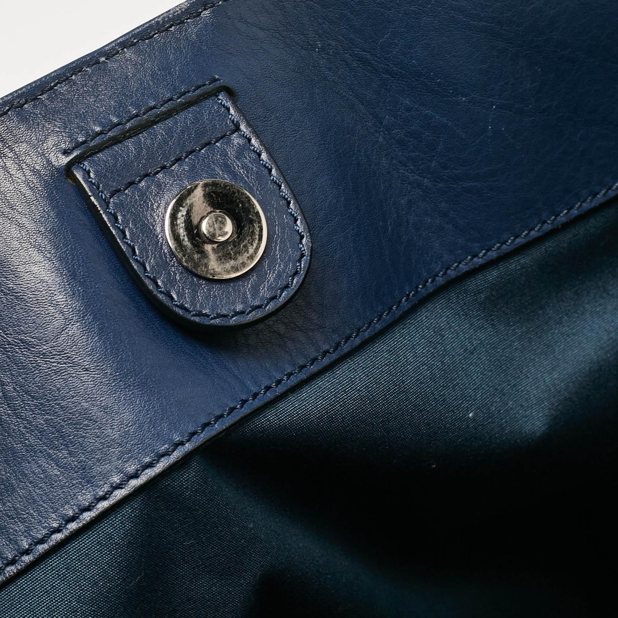 Tod's Navy Blue Leather Stripe Tote 1