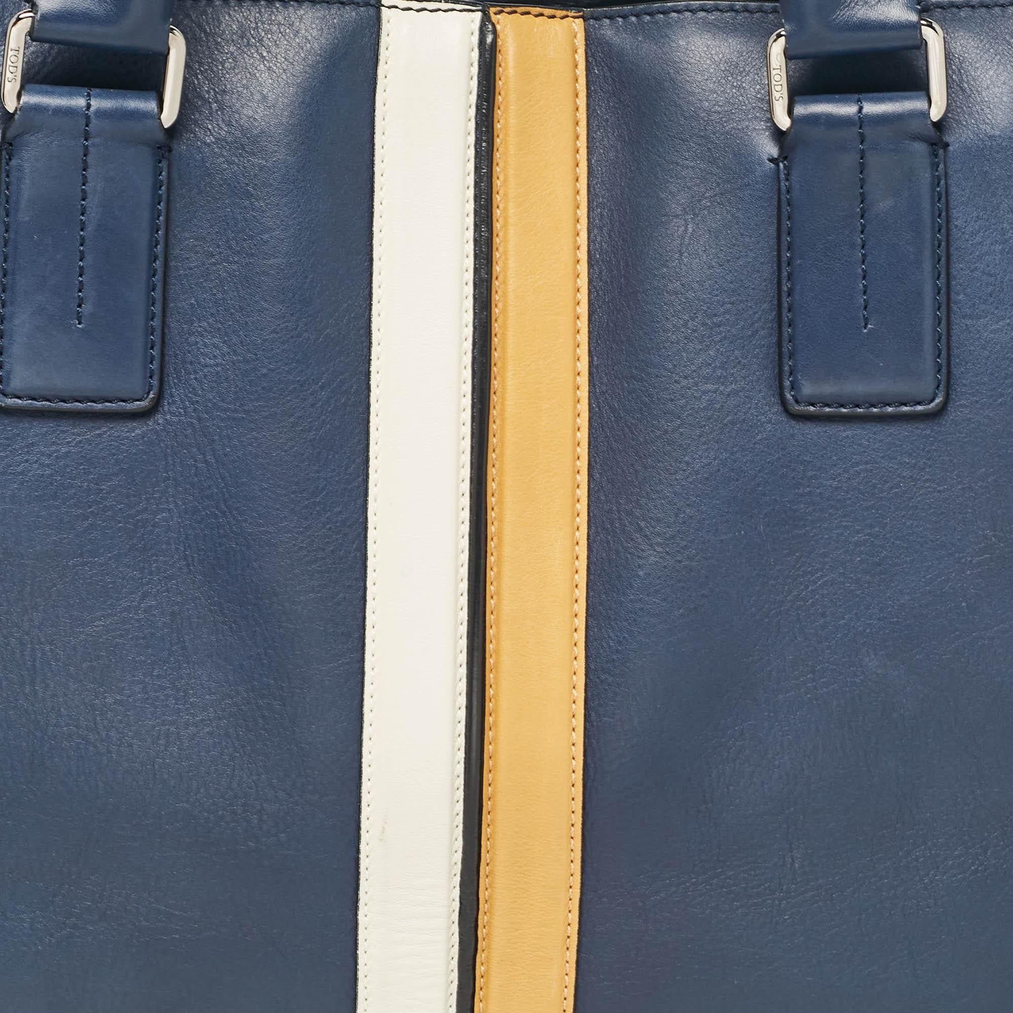 Tod's Navy Blue Leather Stripe Tote 2