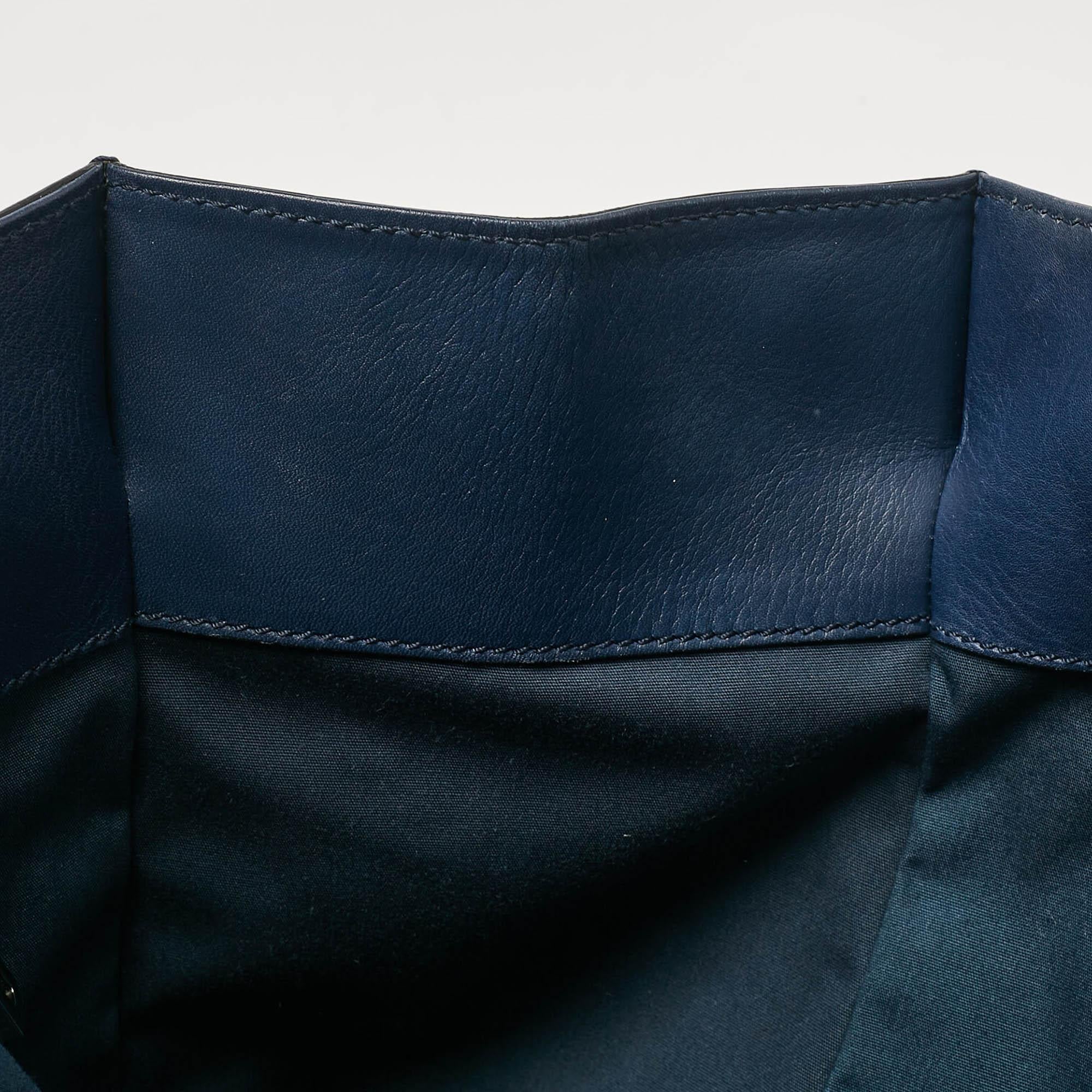 Tod's Navy Blue Leather Stripe Tote 4