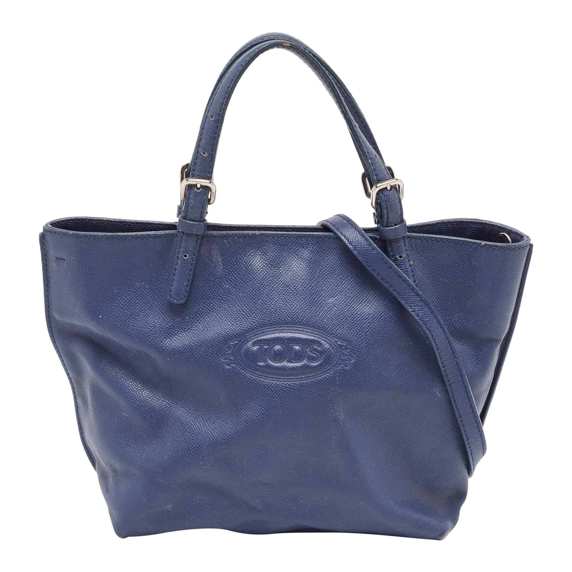 Tod
s Navy Blue Leather Toronto Shopper Tote