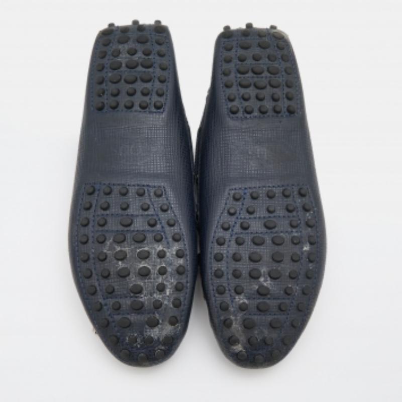 Tod's Navy Blue Lizard Embossed Leather Bow Slip On Loafers Size 36 2