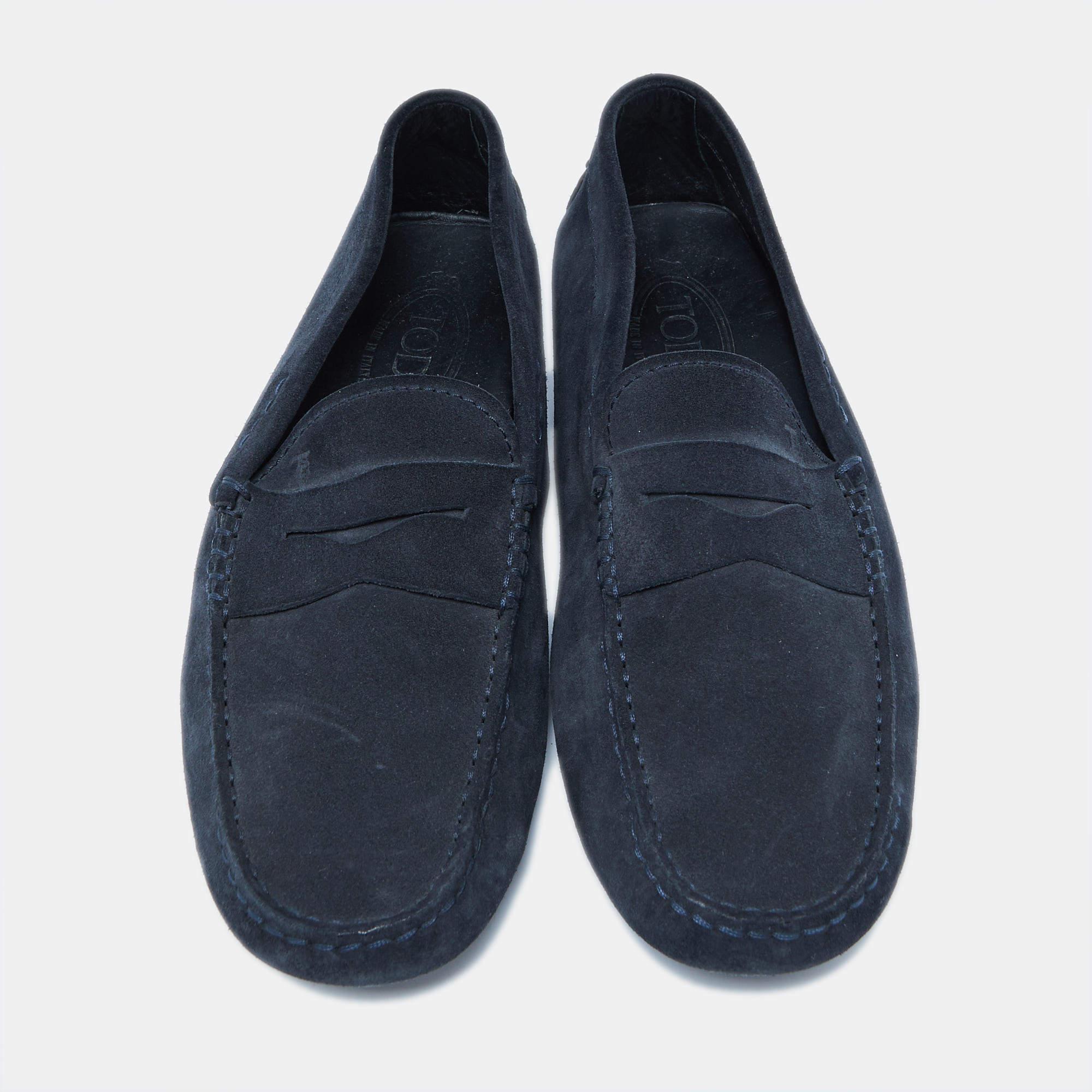 Black Tod's Navy Blue Nubuck Leather Gommini Loafers Size 41