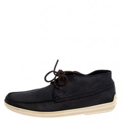 Tod's Navy Blue Nubuck Leather Lace High Top Sneakers Size 41.5