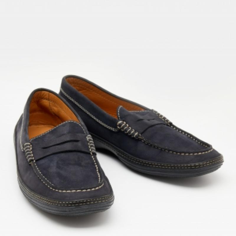 Tod's Marineblauer Nubuck Leder Penny Slip On Loafers Slip On Loafers Größe 40 Herren im Angebot