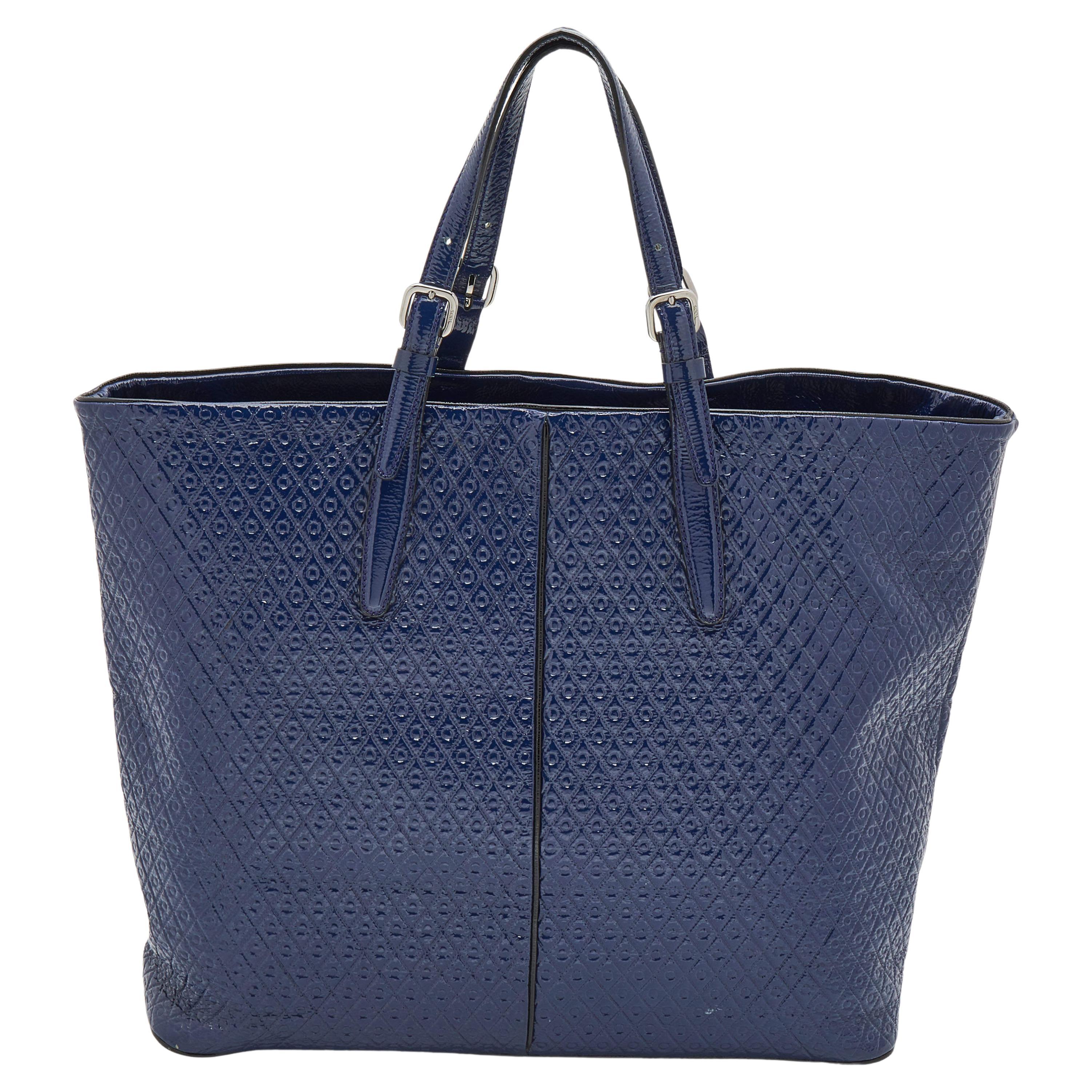 Tod's Marineblaue Lackleder Signature Shopper Tote im Angebot