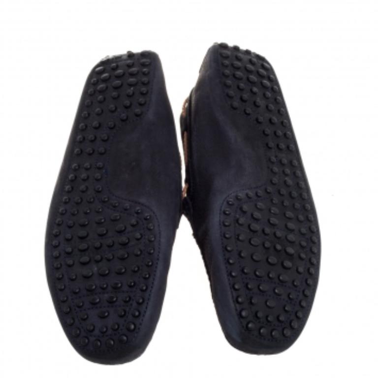 Black Tod's Navy Blue Suede Bow Driving Loafers Size 43 For Sale