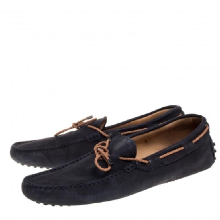 Tod's Navy Blue Suede Bow Driving Loafers Size 43 For Sale 2