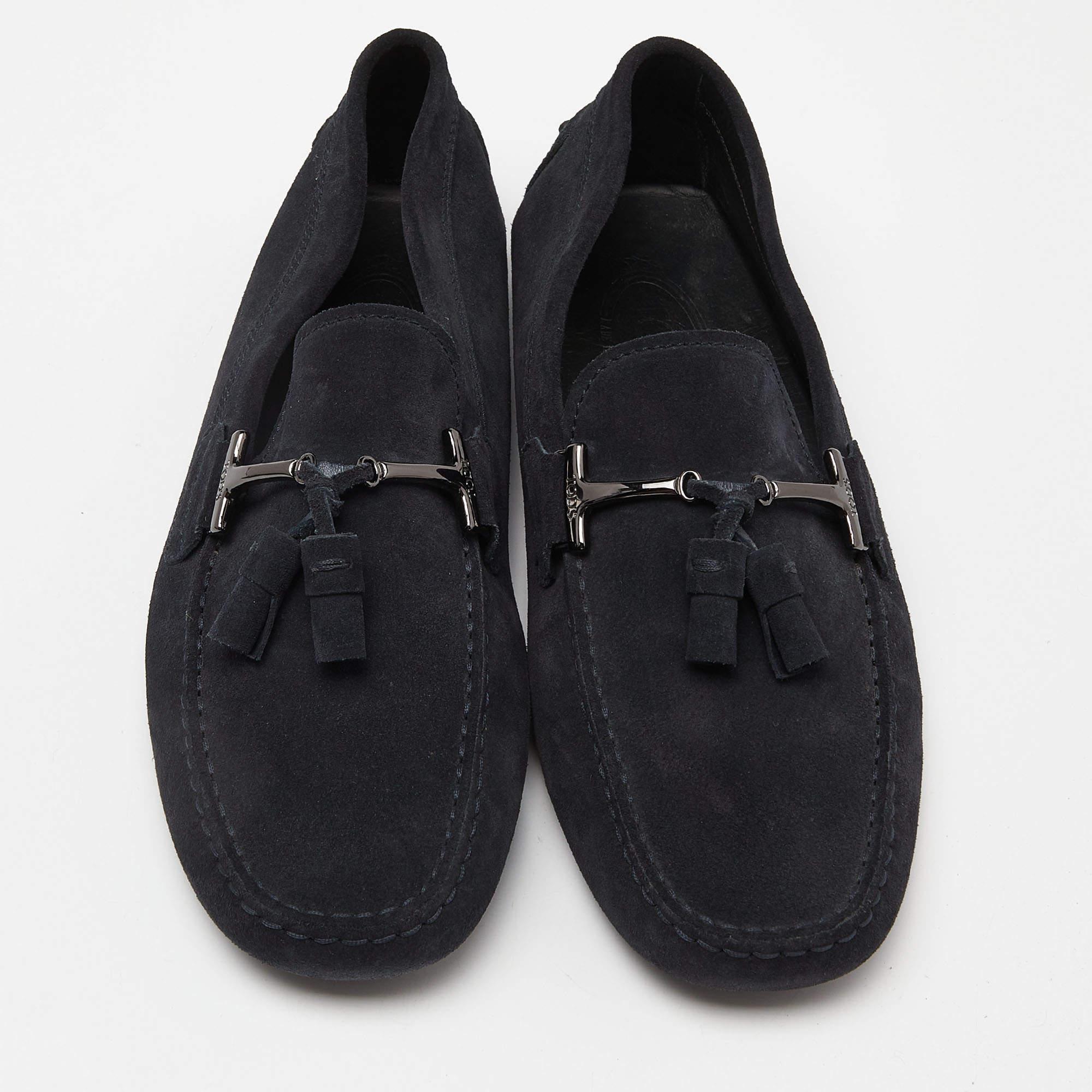 Black Tod's Navy Blue Suede Slip On Loafers Size 41.5 For Sale