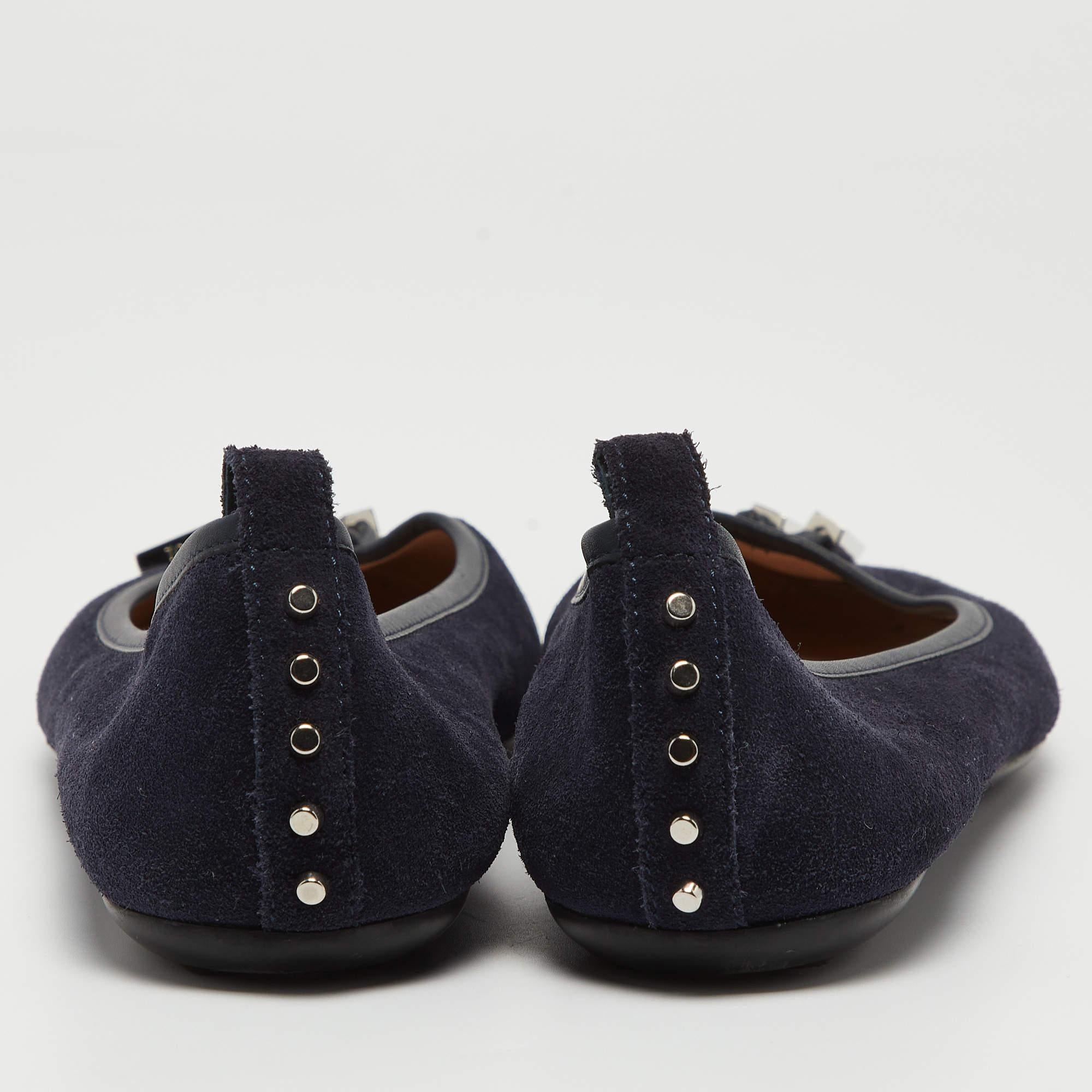 Women's Tod's Navy Blue Suede Studded Ballet Flats Size 37.5