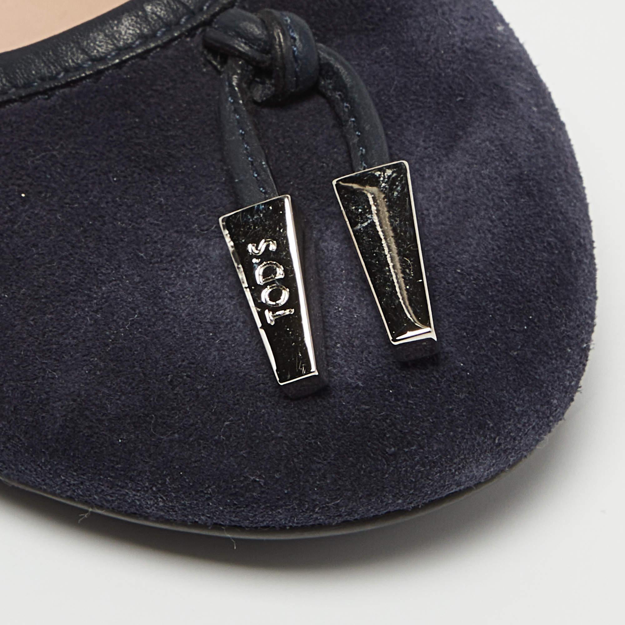 Tod's Navy Blue Suede Studded Ballet Flats Size 37.5 2