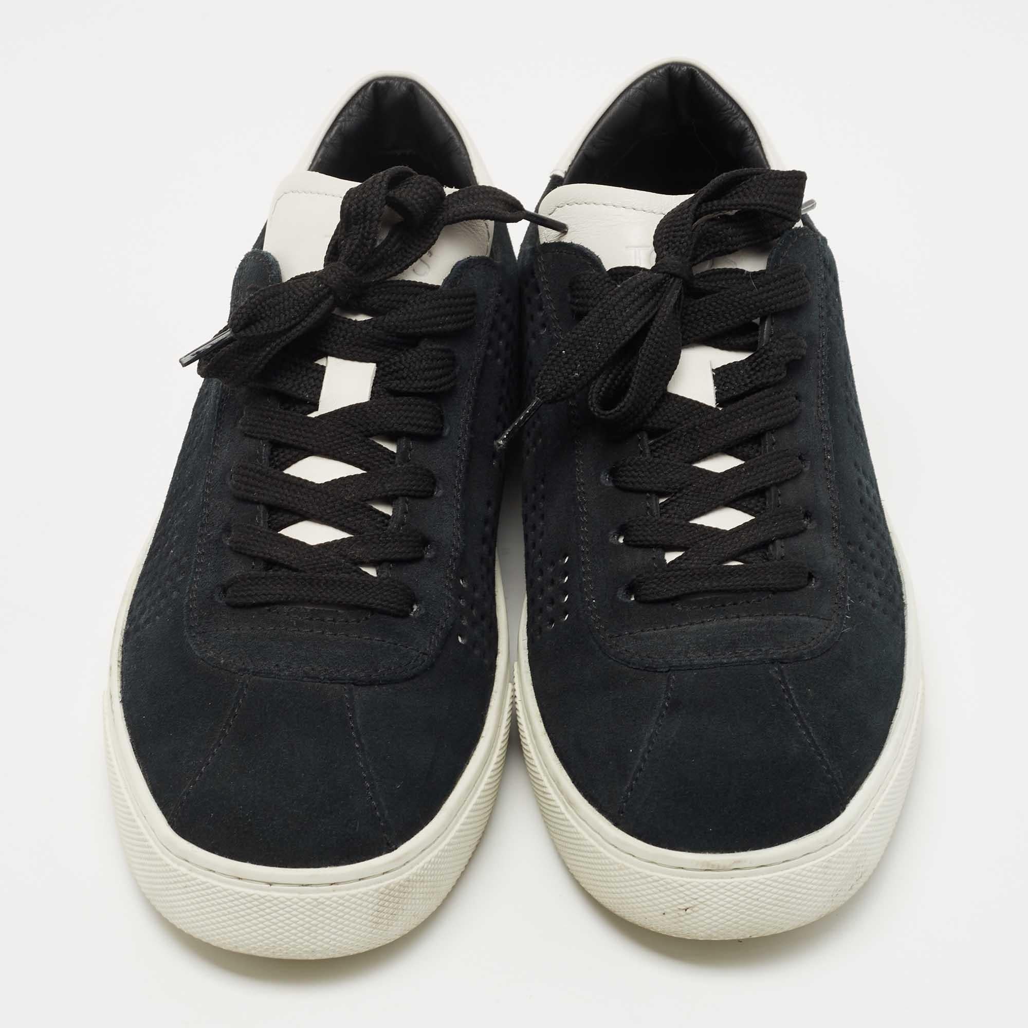 Black Tods Navy Blue/White Suede and Leather Low Top Sneakers Size 41.5 For Sale