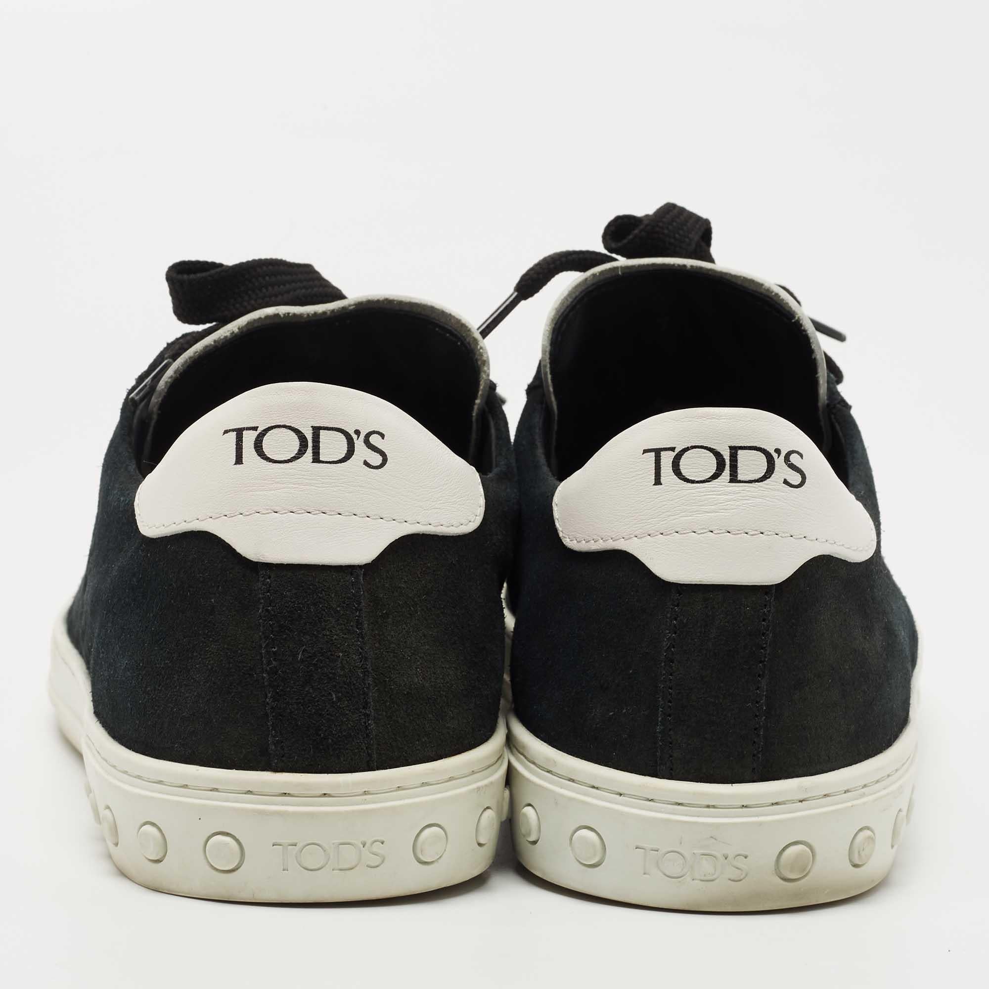Men's Tods Navy Blue/White Suede and Leather Low Top Sneakers Size 41.5 For Sale