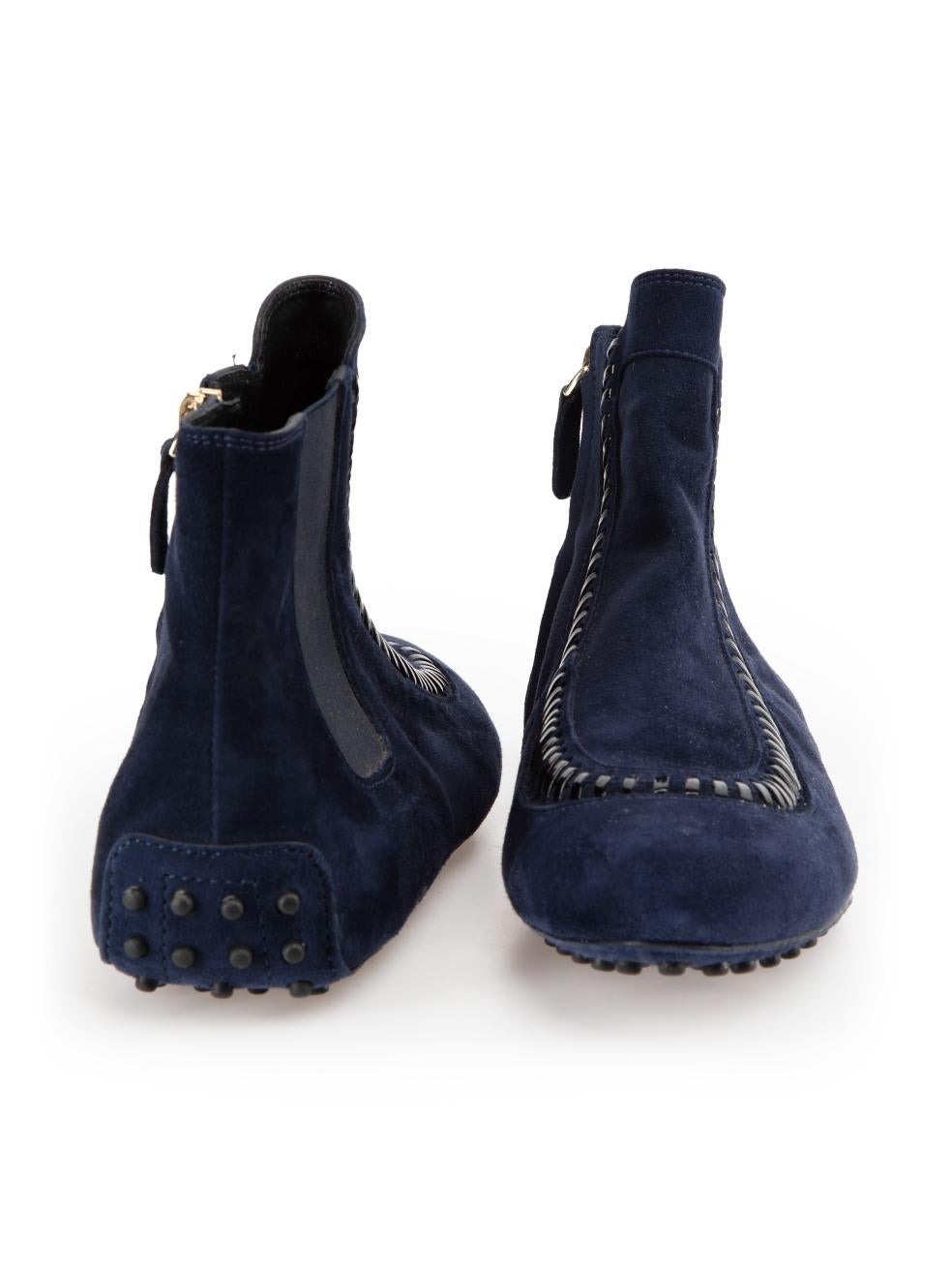 Black Tod's Navy Suede Whipstitch Accent Boots Size IT 40 For Sale