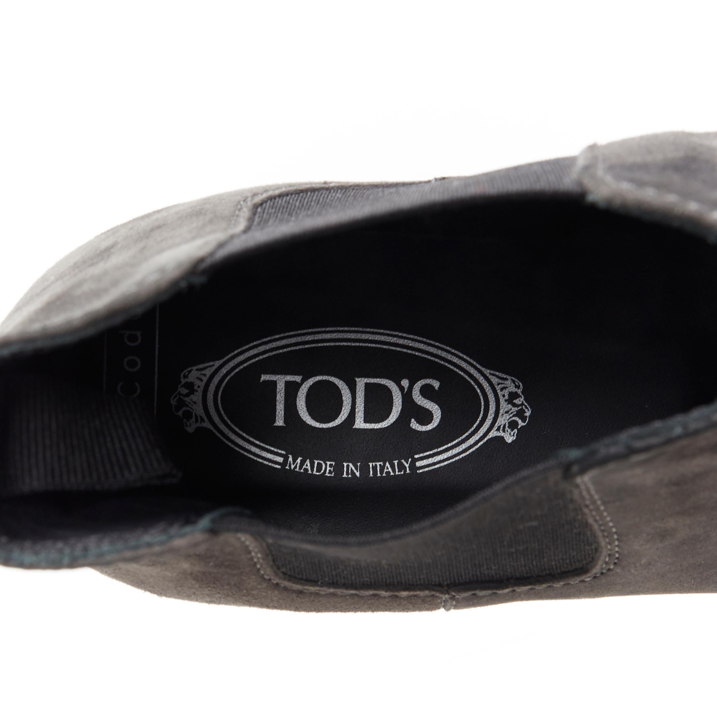 TOD'S No Code dark grey suede elastic gusset round toe flat ankle bootie EU37 For Sale 3
