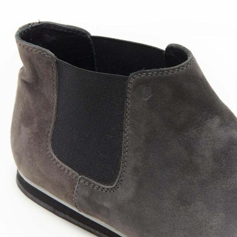Gray TOD'S No Code dark grey suede elastic gusset round toe flat ankle bootie EU37 For Sale