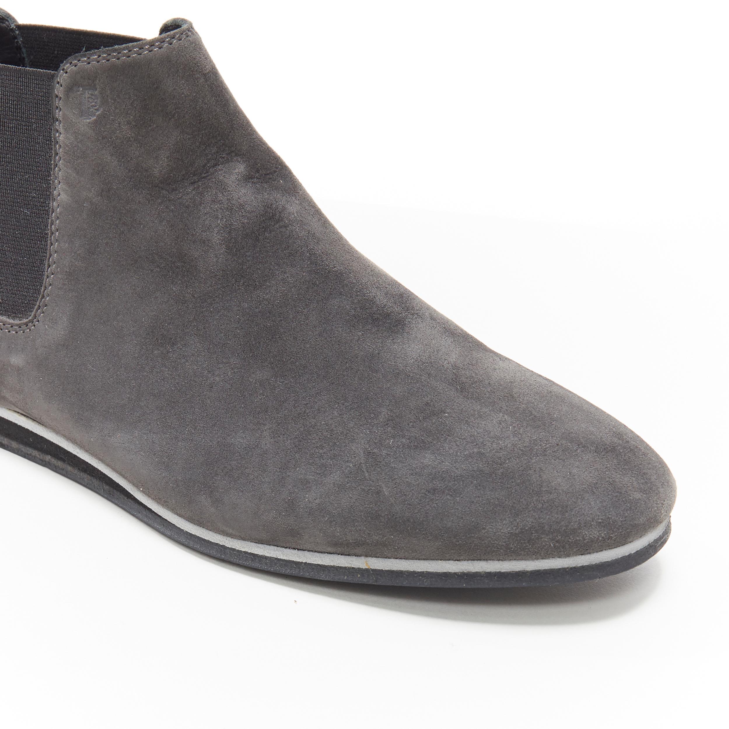Women's TOD'S No Code dark grey suede elastic gusset round toe flat ankle bootie EU37 For Sale