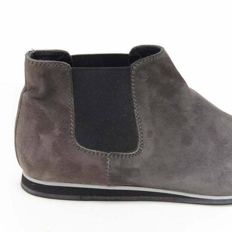 TOD'S No Code dark grey suede elastic gusset round toe flat ankle bootie EU37 For Sale 4