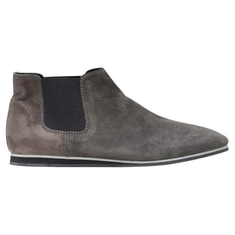 TOD'S No Code Dunkelgrauer flacher Stiefeletten aus Wildleder mit elastischem Gitter EU37