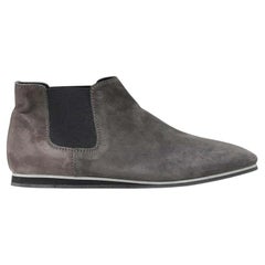 TOD'S No Code dark grey suede elastic gusset round toe flat ankle bootie EU37