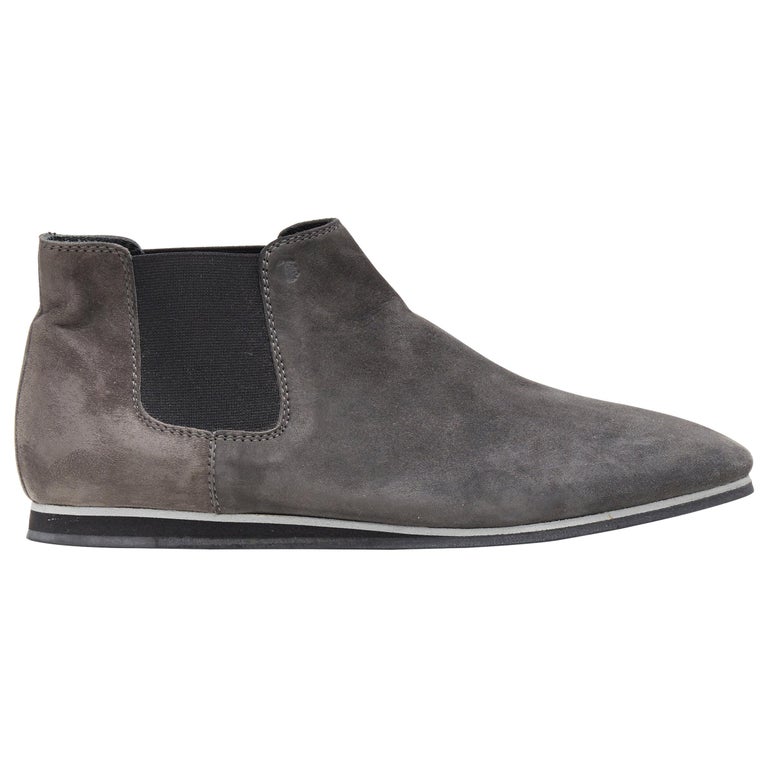 TOD'S No Code dark grey suede elastic gusset round toe flat ankle bootie  EU37 For Sale at 1stDibs