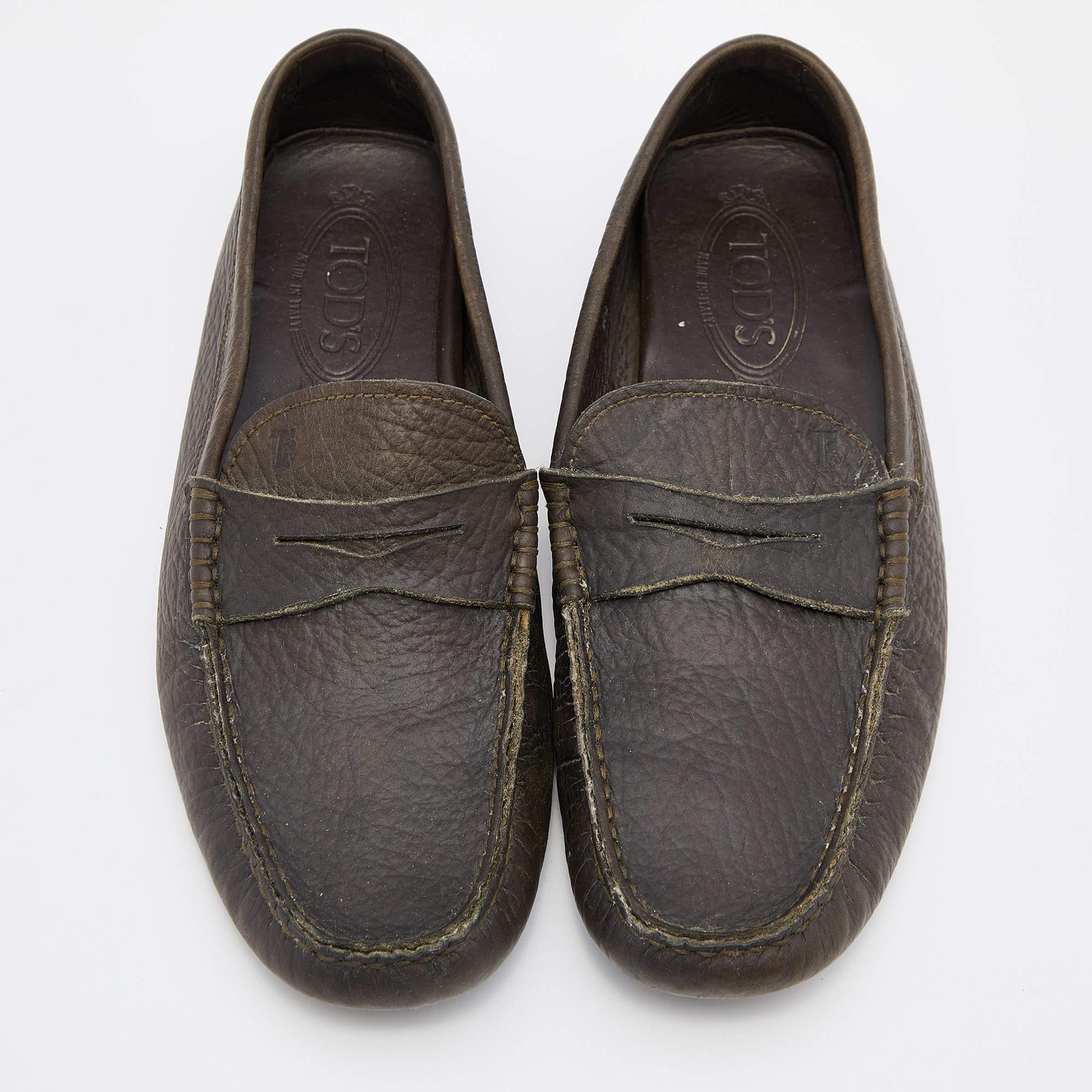 Black Tod's Olive Green Leather Penny Slip On Loafers Size 40 For Sale