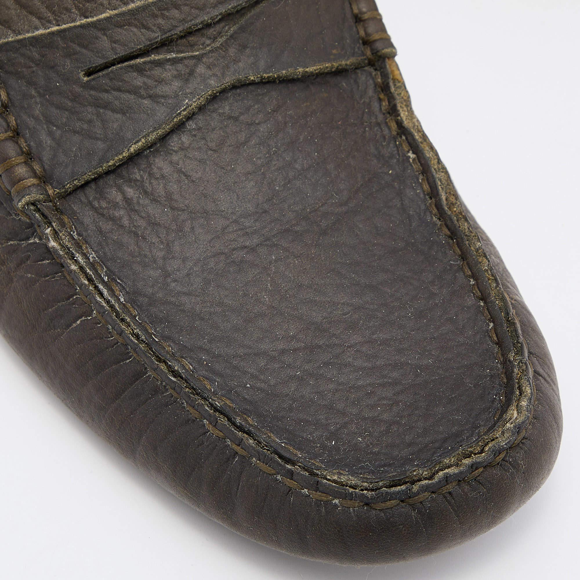 Tod's Olive Green Leather Penny Slip On Loafers Size 40 For Sale 2
