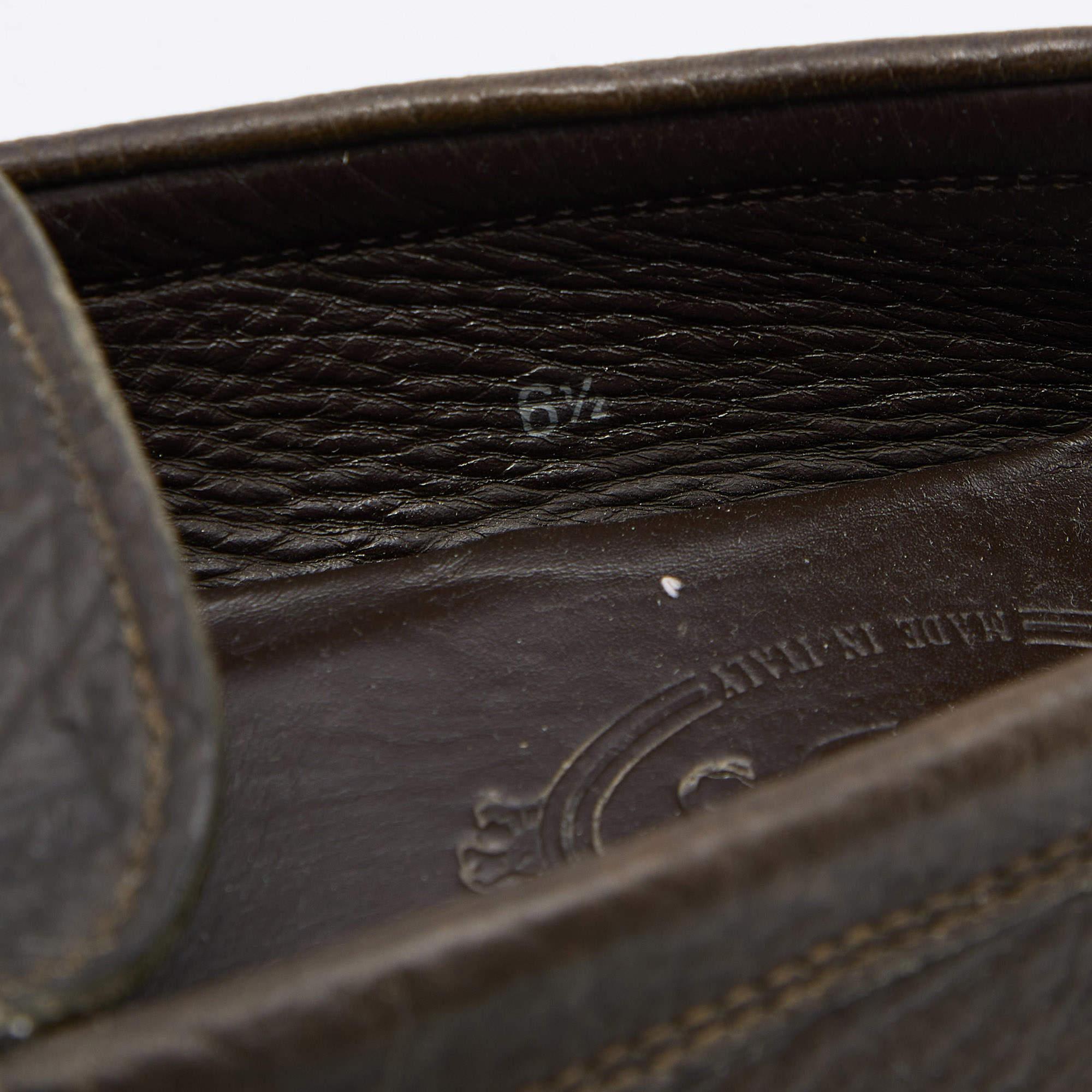 Tod's Olive Green Leather Penny Slip On Loafers Size 40 For Sale 3