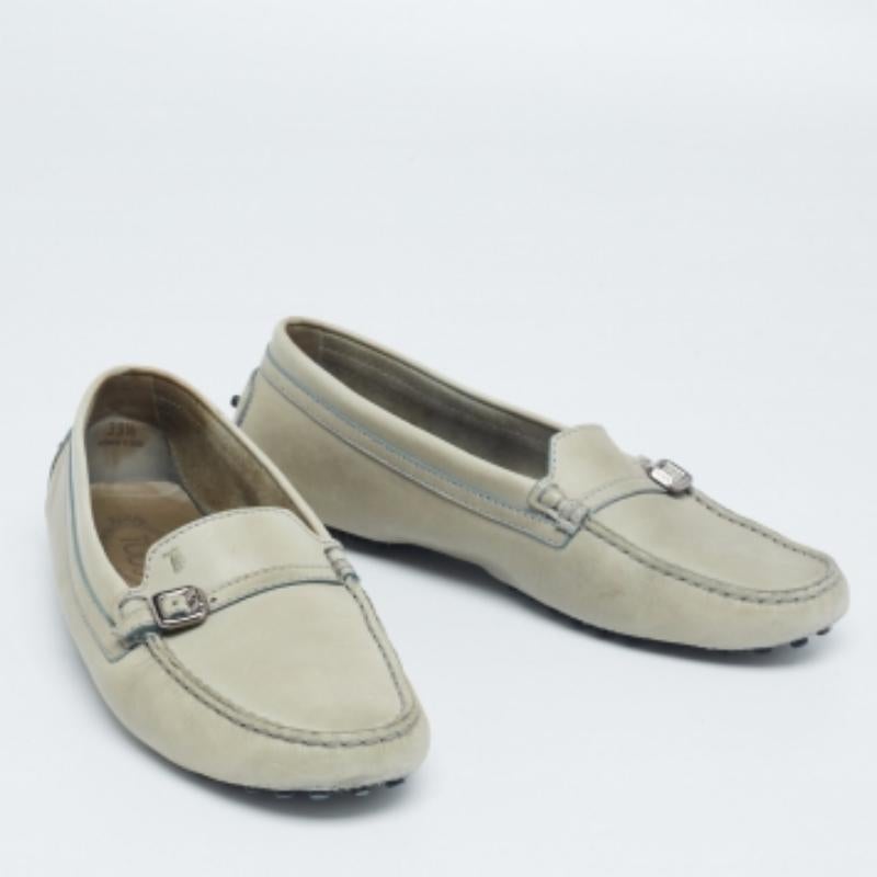 Gray Tod's Olive Green Leather Slip On Loafers Size 39.5