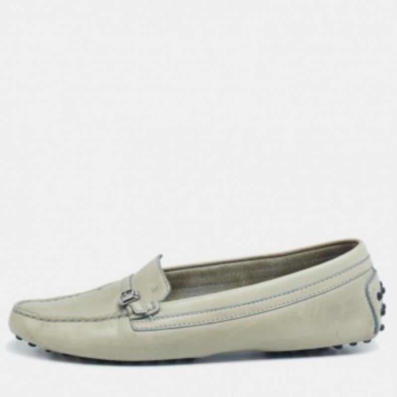 Women's Tod's Olive Green Leather Slip On Loafers Size 39.5