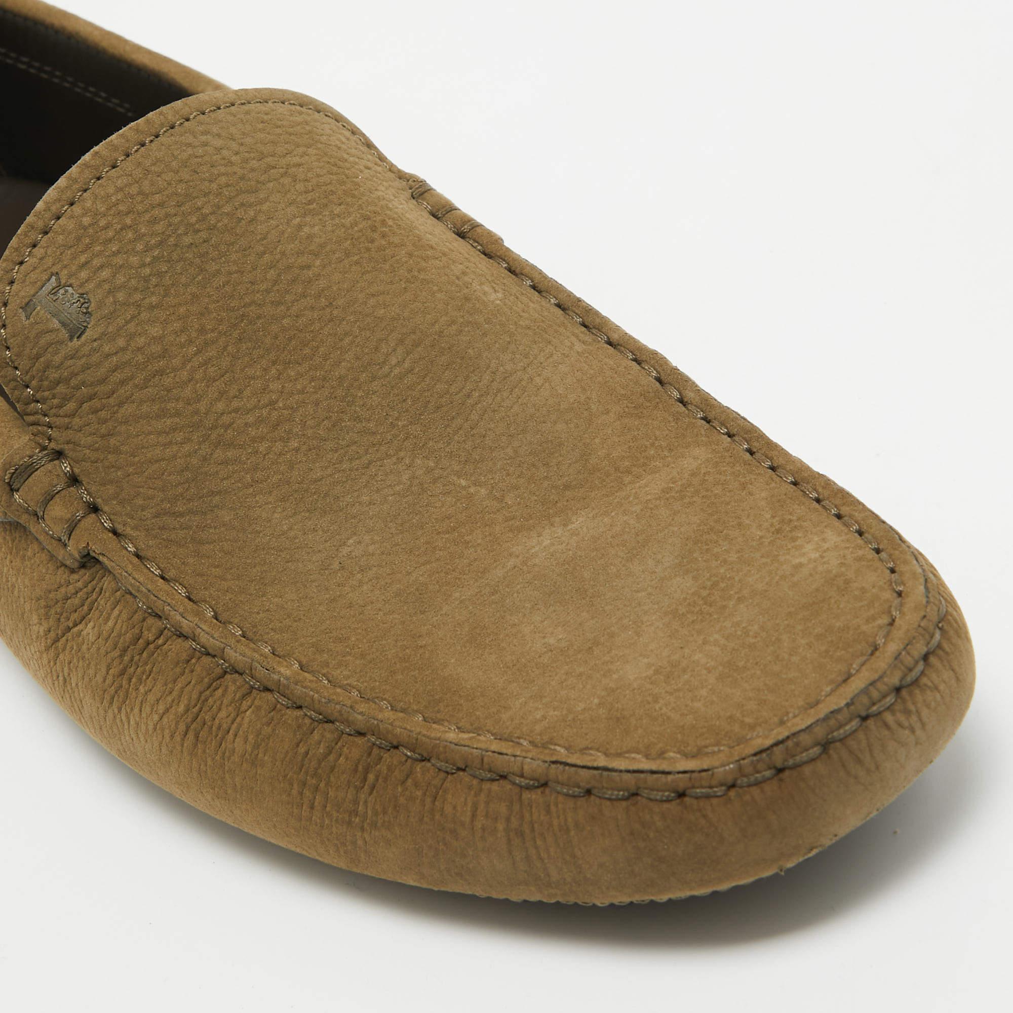 Tod's Olive Green Nubuck Leather Slip On Loafers Size 44.5 For Sale 3