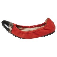 Tod's Orange/Black Suede & Patent Leather Cap Toe Scrunch Ballet Flats Size 37.5