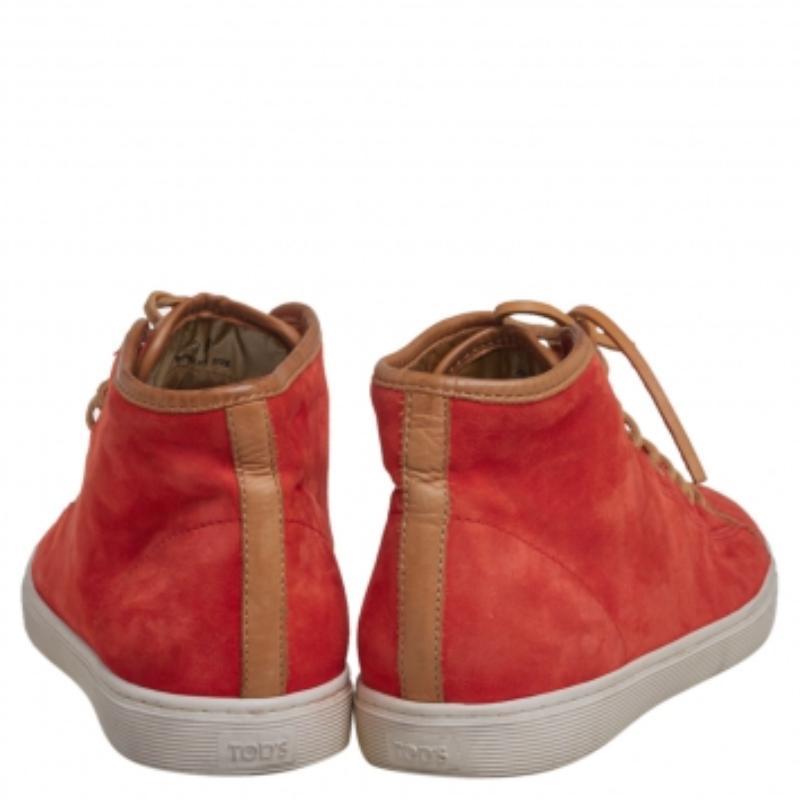 Tod's Orange/Brown Suede And Leather High Top Sneakers Size 38 Bon état - En vente à Dubai, Al Qouz 2