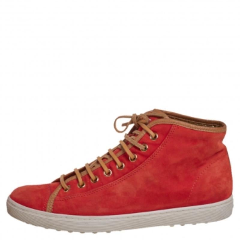 Tod's Orange/Brown Suede And Leather High Top Sneakers Size 38 en vente 1