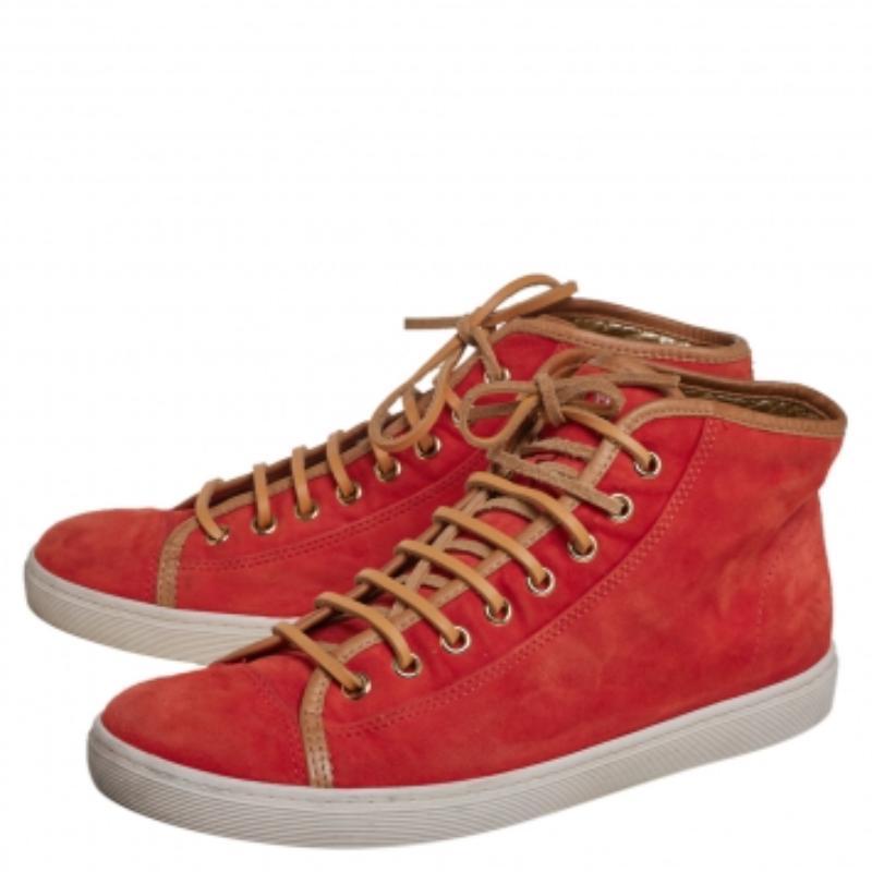 Tod's Orange/Brown Suede And Leather High Top Sneakers Size 38 en vente 2