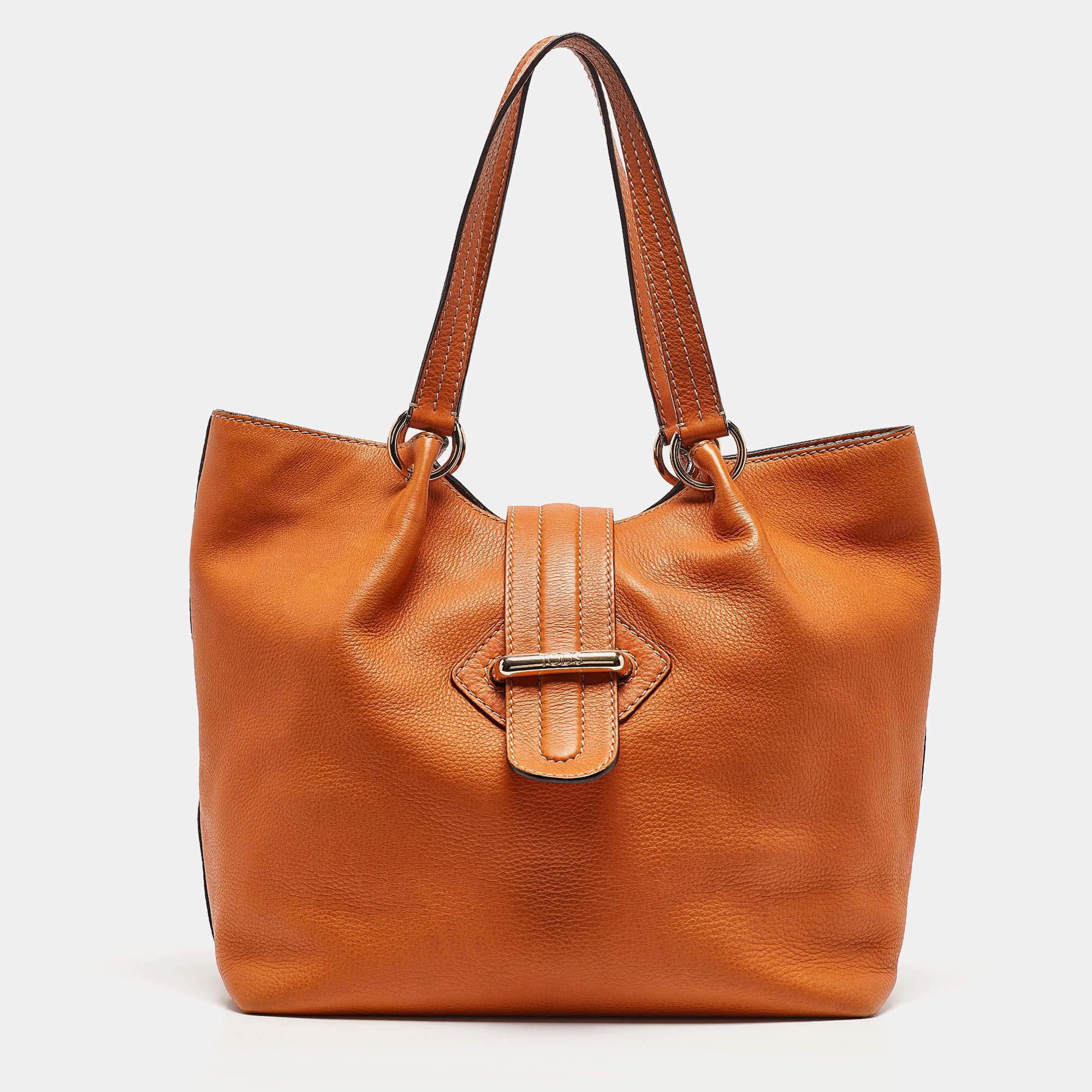 Women's Tod's Orange Leather Flap Tote