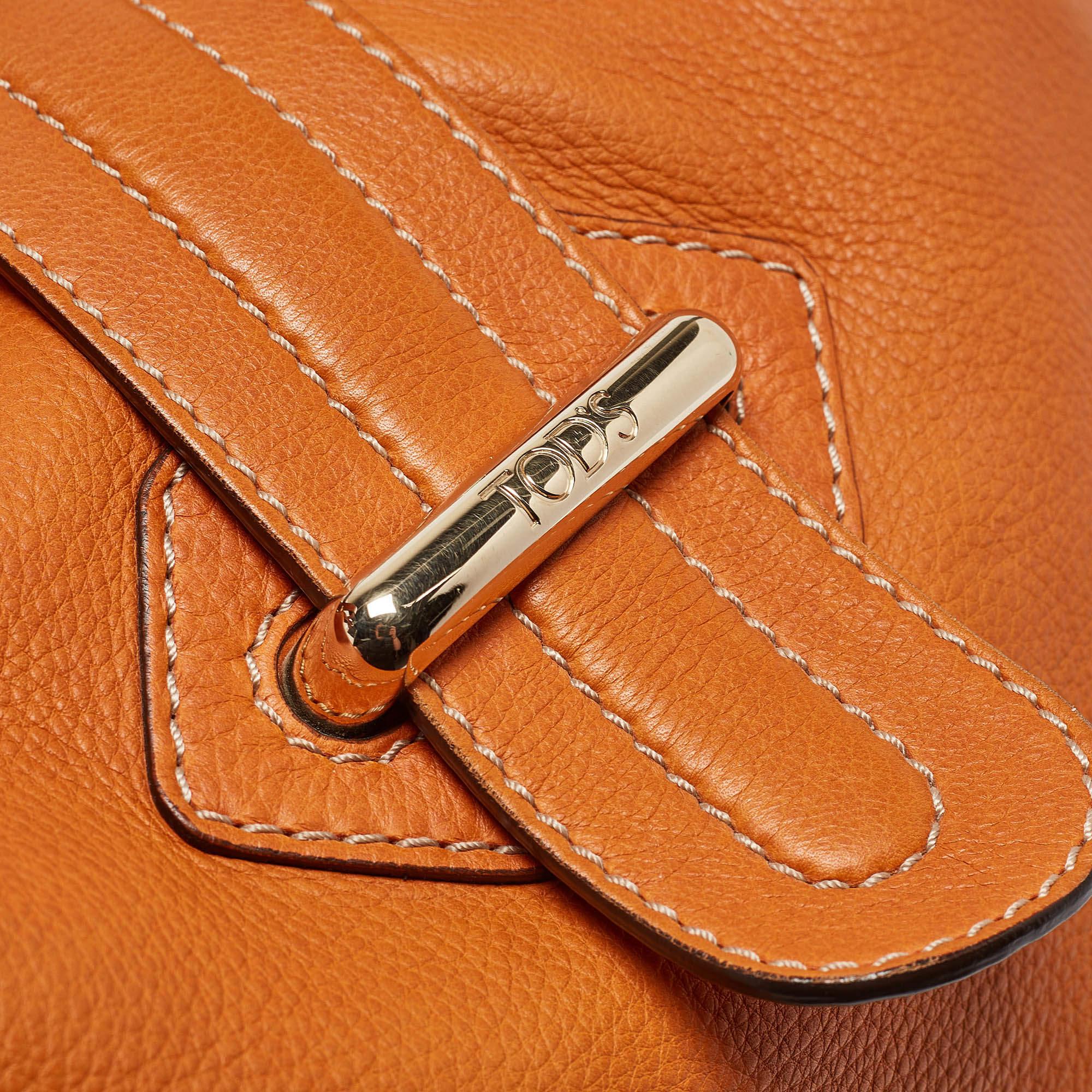 Tod's Orange Leather Flap Tote 2