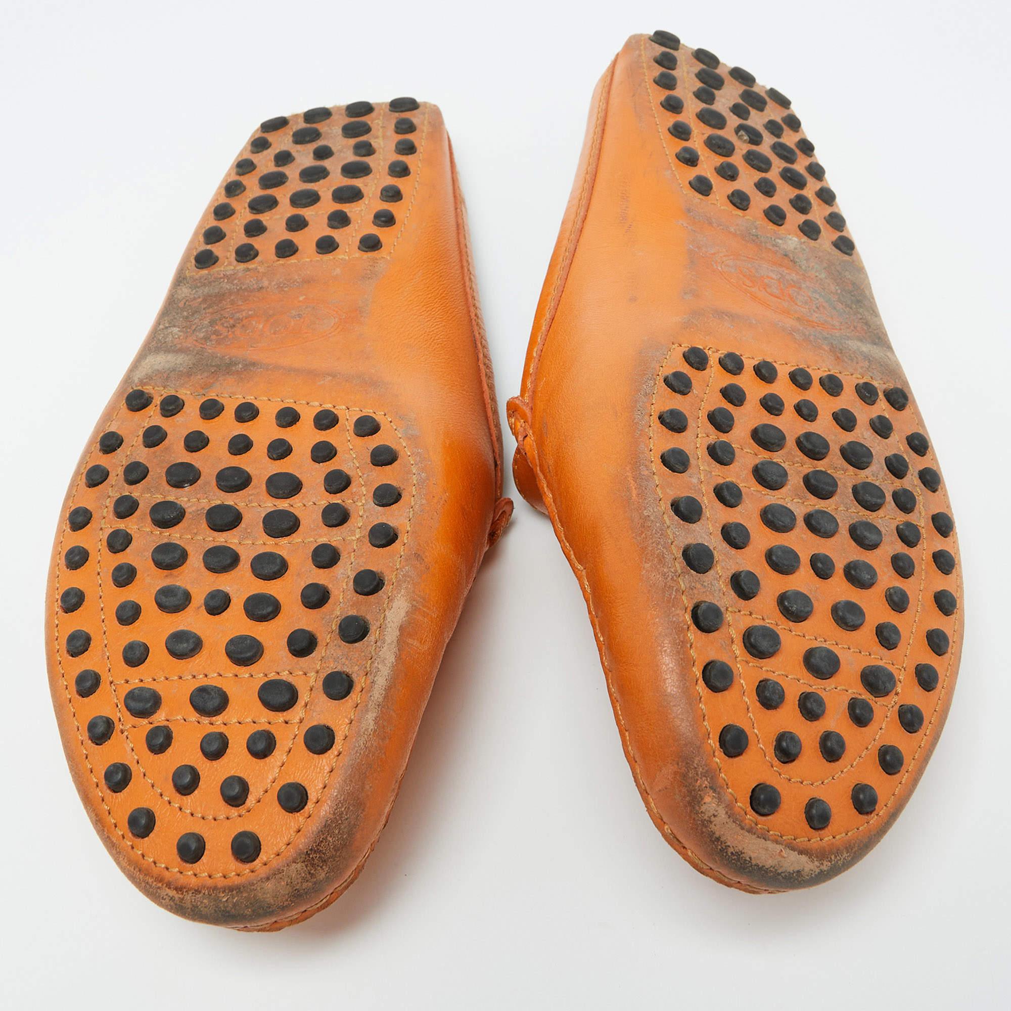 Tod's Orange Leather Flat Loafer Mules Size 37.5 For Sale 2